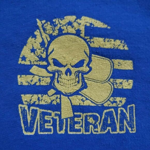Gildan Heavy Blend Veteran Military Hoodie Sweatshirt Blue Vintage Skull Earned - Picture 2 of 12